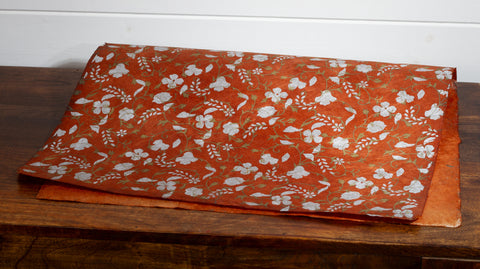 Gift Wrap - Screen Printed Silver & Gold Flowers on Brown