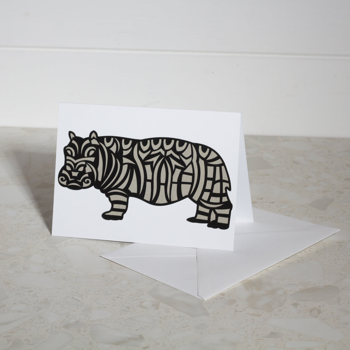 Hippo Paper Cut Greeting Card 5x7 Inch (12.5 x 17.5cm) – Anglesey