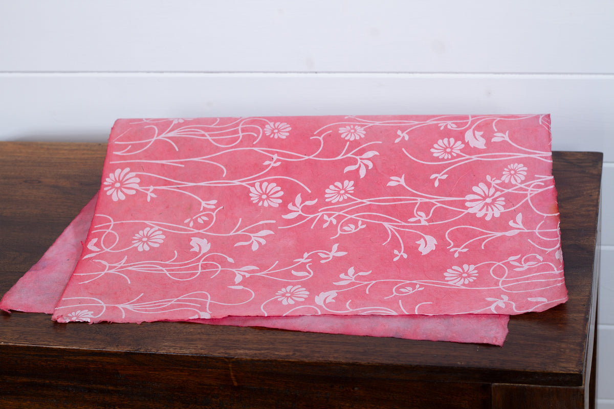 Gift Wrap White Long Poppy on Pink Anglesey Paper Company