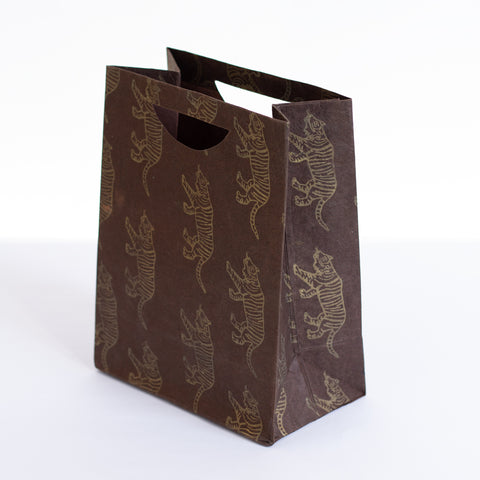 Large Gift Bag - Gold Tigers on Brown