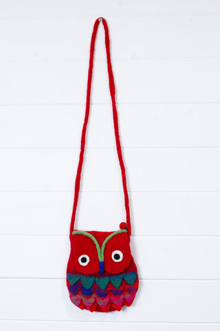 Felt Owl Bag ~ Red