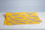 Gift Wrap - Grey Screen Printed Feathers on Golden Yellow Lokta