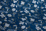Gift Wrap - Screen Printed Silver & Gold Flowers on Blue