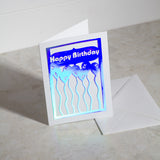'Happy Birthday' Holographic Balloons Paper Cut Greeting Card 5x7 Inch (12.5 x 17.5cm)