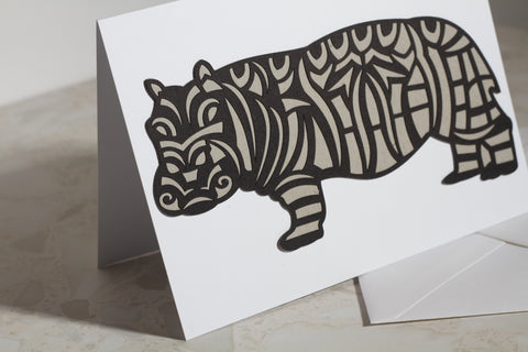Hippo Paper Cut Greeting Card 5x7 Inch (12.5 x 17.5cm)