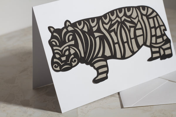 Hippo Paper Cut Greeting Card 5x7 Inch (12.5 x 17.5cm) – Anglesey