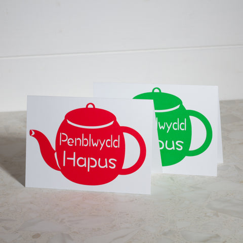 'Penblwydd Hapus' - Teapot Paper Cut Greeting Card 5x7 Inch (12.5 x 17.5cm)