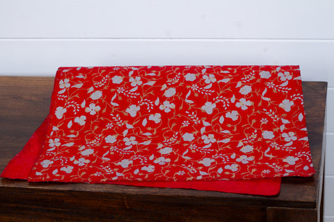 Gift Wrap - Screen Printed Silver & Gold Flowers on Red