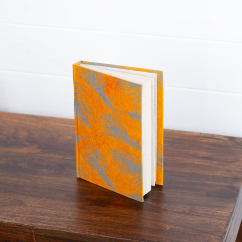 Hard Cover Journal - Grey Feathers on Orange