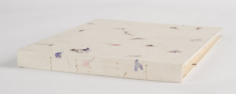 Handmade Guest Book (Lokta Paper) - Cornflower Petals on Natural - Guest Book - Anglesey Paper Company  - 1