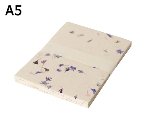 A5 Lokta Paper - Cornflower blue petals on Natural - 50 Sheets