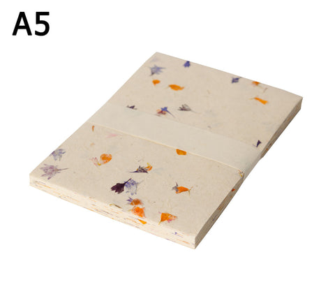 A5 Lokta Paper - Marigold & Cornflower petals on Natural - 50 Sheets