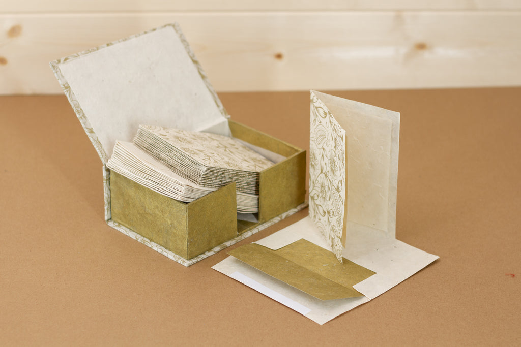Notelet Set with Box - Handmade Lokta Paper with Gold – Anglesey Paper ...