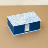 Notelet Set with Box - Handmade Lokta Paper with Blue Screen printed design