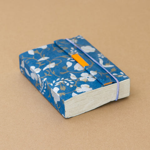 Trekker Journal - Silver and Gold Flowers on Blue