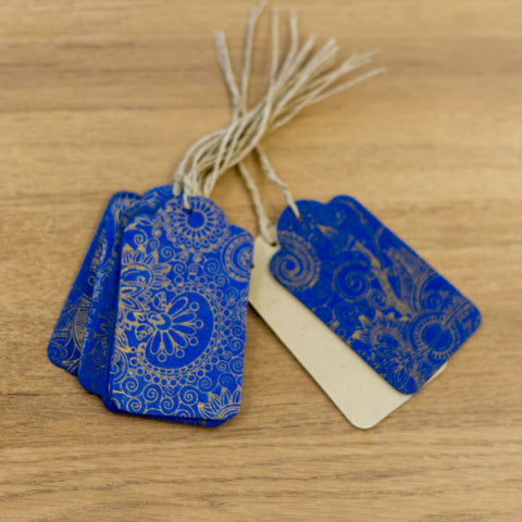 Handmade Gift Tags - Gold Henna on Blue