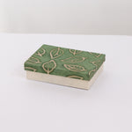 Notelet Set with Box - Handmade Lokta Paper with Batik Leaf Green
