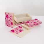 Notelet Set with Box - Handmade Lokta Paper with Hot Pink Lotus Screen Print