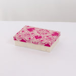 Notelet Set with Box - Handmade Lokta Paper with Hot Pink Lotus Screen Print