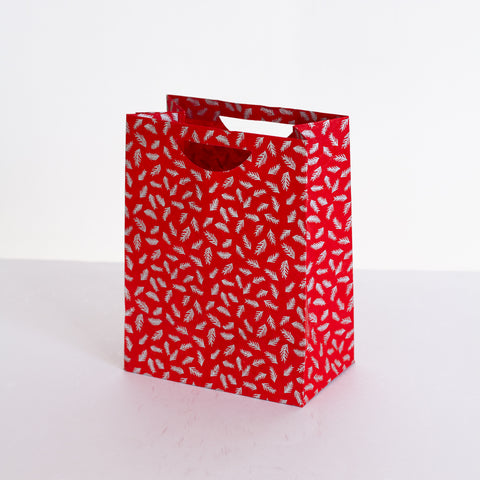 Large Gift Bag - Silver Ceder on Red
