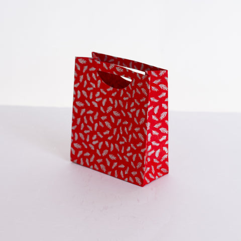 Medium Gift Bag - Silver Ceder on Red