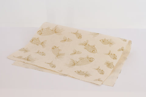 Gift Wrap - Screen Printed Gold Fish on Natural