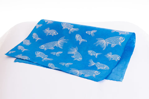 Gift Wrap - Screen Printed Silver Fish on Teal