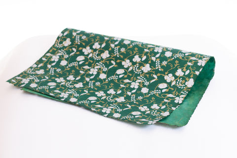 Gift Wrap - Screen Printed Silver & Gold Flowers on Green