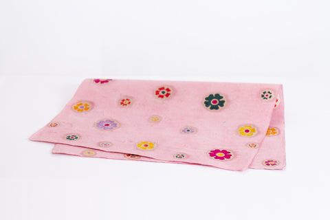 Gift Wrap - Batik Multi Coloured Flowers on Pink Lokta