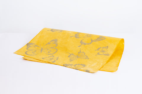 Gift Wrap - Screen Printed Gold Butterflies on Yellow