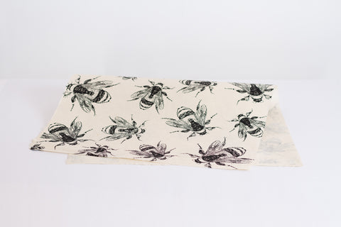 Gift Wrap - Screen Printed Bees on Natural Lokta