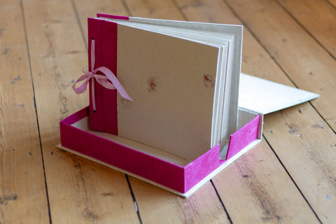 Handmade Boxed Photo Album - Rose Petals on Natural Lokta