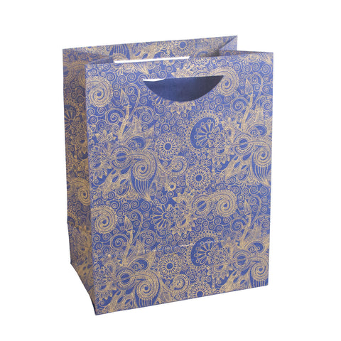 Large Gift Bag - Gold Henna on Blue