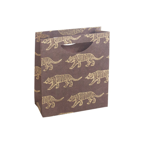 Medium Gift Bag - Gold Tigers on Brown