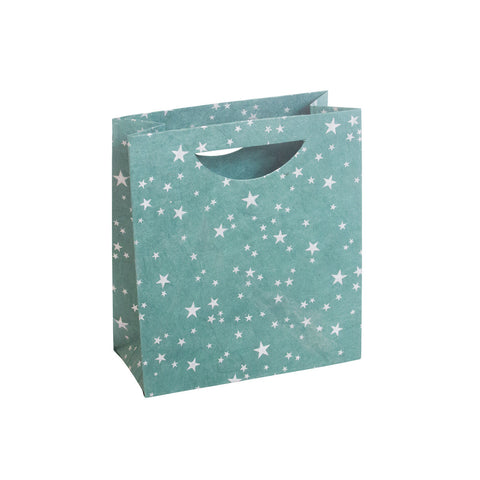 Medium Gift Bag - Silver Stars on Green