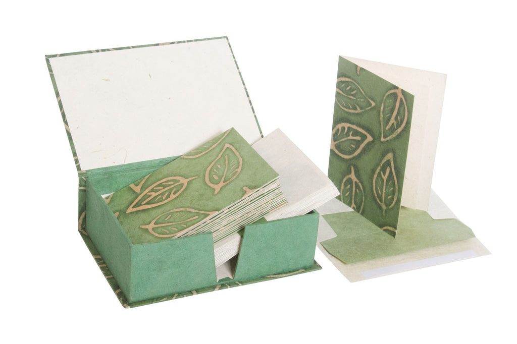 Notelet Set with Box - Handmade Lokta Paper with Batik Leaf design ...