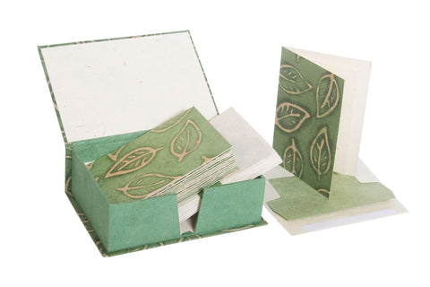 Notelet Set with Box - Handmade Lokta Paper with Batik Leaf design