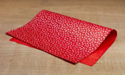 Gift Wrap - Screen Printed Silver Ceder on Red