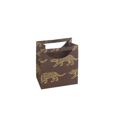 Small Gift Bag - Gold Tigers on Brown